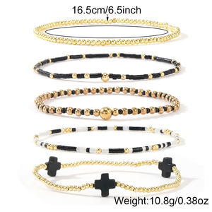Conjunto <span class=keywords><strong>de</strong></span> <span class=keywords><strong>Joyas</strong></span> Go2boho Pulsera Multicapa con Colgante <span class=keywords><strong>de</strong></span> Cruz Bañado en <span class=keywords><strong>Oro</strong></span> Pulseras Elásticas <span class=keywords><strong>de</strong></span> Cuentas Hechas a Mano Joyería Boho <span class=keywords><strong>para</strong></span> <span class=keywords><strong>Mujer</strong></span> Regalo - Product Image 5