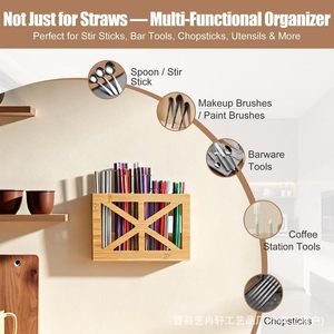 Cross-border minimalist wooden <b>kitchen</b> and living room solid wood straw shelf wall-mounted pastoral decoration <b>storage</b> rack - Product Image 2