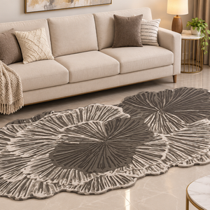 Tapis en laine tufté à la main sur mesure, forme de feuille botanique, tapis fait main à poils longs, décoration moderne pour salon, chambre, hôtel - Product Image 4