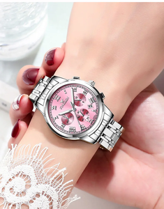 Regalo de San Valentín, Reloj de Pareja <span class=keywords><strong>FNGEEN</strong></span> 4006 de Cuarzo con Correa de Acero, Luminoso, Resistente al Agua, con Tres Esferas y Seis Agujas - Product Image 6