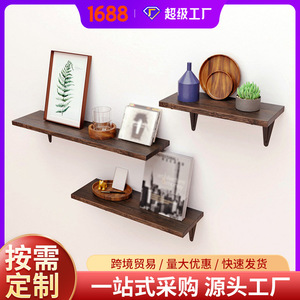 Solid Wood Wall Floating <b>Shelf</b> Black Rectangle Wall Mounted Storage <b>Rack</b> For Living Room Bedroom Bathroom Display - Product Image 5