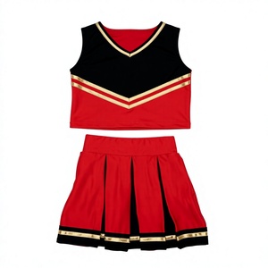 Custom Sublimated <b>Red</b> Black Gold Cheerleading Uniform Sleeveless Cheer <b>Crop</b> <b>Top</b> Pleated Skirt Team Sportswear OEM Apparel - Product Image 1