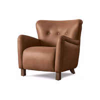 Fauteuil élégant pour salon, avec accoudoirs effilés, revêtement en cuir, coussin moelleux, chêne massif, fauteuil de bureau, fauteuil de villa