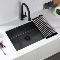 Évier de cuisine multifonctionnel en acier inoxydable 304 Nano noir fait à la main avec accessoires