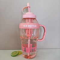 Bouteille d'eau en plastique réutilisable portable de 1200 ml avec logo personnalisé, grande capacité, avec poignée et paille, idéale pour le camping