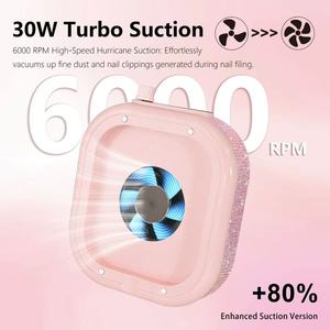 Colector de Polvo de Uñas de Lujo con Diamantes de Imitación, 30W, Succión Turbo, Recargable, Ventilador de Manicura 6000 RPM, Aspiradora Rosa Brillante, Equipo de Salón - Product Image 4