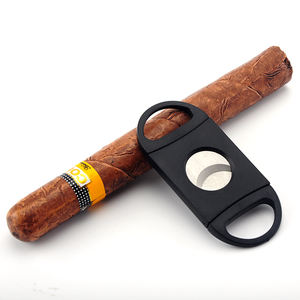 Cuchillo para cigarros de acero inoxidable, cuchillo para cigarros elástico con doble dedo, cortador de cigarros de plástico de lujo negro - Product Image 1