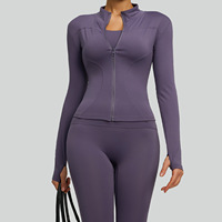 Conjunto Deportivo de 2 Piezas para Mujer, Chaqueta Corta con Cierre y Manga Larga, Leggings Deportivos de Cintura Alta, Ropa Deportiva Ajustada para Correr, Entrenamiento y Uso Diario