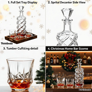 Ensemble de <span class=keywords><strong>carafe</strong></span> à <span class=keywords><strong>whisky</strong></span> de luxe en verre torsadé avec plateau en bois, <span class=keywords><strong>carafe</strong></span> en cristal sans plomb de qualité supérieure, solution de cadeau idéale pour les spiritueux - Product Image 3