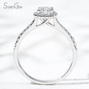 แหวนหมั้นเพชรทรงกลมเจียระไนแบบบริลเลียนท์ 0.78 กะรัต 5.26 มม. เพชรเลี้ยงในห้องปฏิบัติการ ทองคำขาว 18K ประดับด้วยเพชรแบบฮาโล คลาสสิก สี D น้ำหนัก 2.72 กรัม - Product Image 5