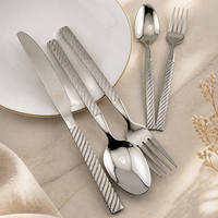Ensemble de couverts modernes en acier inoxydable 410 avec poignée carrée, texture sergé, pour la maison et les restaurants