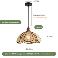 Lampe suspendue en rotin en forme de fleur artistique avec accents en bois, LED chaude, contrôle via l'application Mijia - Décoration intérieure vintage Wabi-Sabi