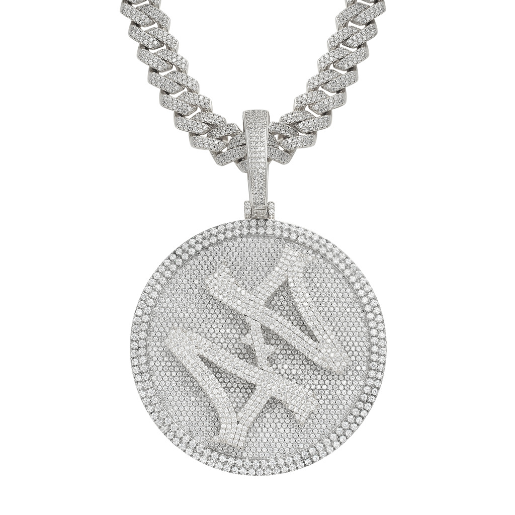 アクセサリー GLITTER Iced Out Chain Necklace Ice Out Jewelry Big Round Spinner Number 44 Pendant Necklace