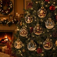 Calendrier de l'Avent de Noël 24 Jours, Boîte Mystère, Ornements en Boules Acryliques Scène de Neige Vintage, Boîte Cadeau Surprise pour Arbre de Noël