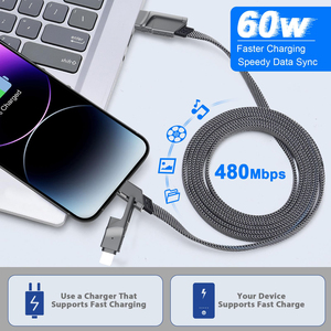 Câble de charge rapide 4 en <span class=keywords><strong>1</strong></span> 60W Câble USB de type C Cordon de données de charge rapide pour iPhone Samsung Huawei Chargeur de téléphone Câble USB - Product Image 4