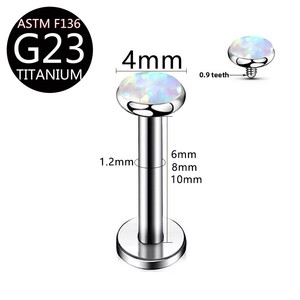 Piercing Labret Unisexe en Alliage <span class=keywords><strong>de</strong></span> Titane F136 avec <span class=keywords><strong>Opale</strong></span> Australienne 09 et Filetage Interne G23 pour Piercing Corporel - Bijoux E-commerce - Product Image 5