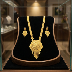 Venta al por mayor 14K 18K 24K Micro Gold Wedding Long Jewelry Set, tradicional Floral Design Jewelry Set, Brass Gold Forming Jewelry Set - Product Image 4
