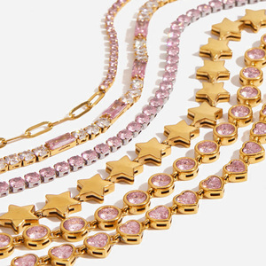 Collares de Moda en Capas, Juego de Joyería con Cadena de Estrella y Corazón de Circonio Rosa Dorado, para Fiestas y Ocasiones Especiales - Product Image 1