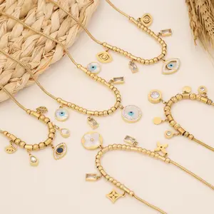 Duyizhao Vintage Eye With Four Clover Charm Necklace,Premium gold Stainless Steel Snake Chain Necklace For Sexy Women Gifts