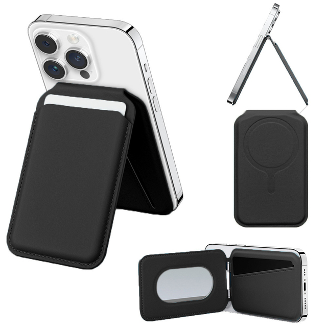 Magnetic Leather Wallet Bifold Card Holder Mobile Phone Card Slot Holder with Stand