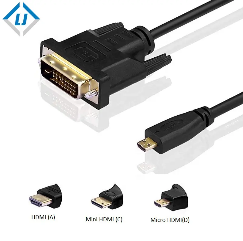Zhongshan LJ Kabel Adaptor DVI 24 + 1 HDMI Mikro, Kabel HDMI Ke DVI 2160P Berlapis Emas 4K Tipe D Ke Kabel DVI
