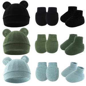 Nouveau bonnet <span class=keywords><strong>Mickey</strong></span> pour bébé, coton chaud uni, ensemble <span class=keywords><strong>de</strong></span> 3 pièces, bonnet, <span class=keywords><strong>gants</strong></span> et chaussettes pour nouveau-né, unisexe, couleur personnalisée - Product Image 4