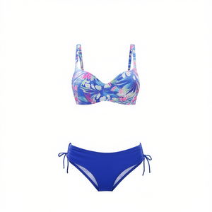 Costume da bagno bikini taglie forti HDJ con stampa floreale, top push-up e slip con laccetti laterali, set due pezzi da donna - Product Image 2