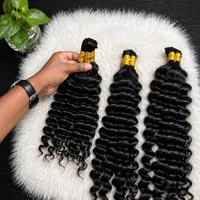 Nerissa 100g Lot de Cheveux Humains Vierges Brésiliens pour Femme, Extensions à Tisser, Double Trame Faite à la Machine, Noir Naturel Bouclé Profond