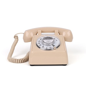 Teléfono <span class=keywords><strong>Fijo</strong></span> Retro Cuadrado Beige con Cable, Teléfono de Escritorio Analógico PSTN con Dial Giratorio Mecánico - Product Image 1