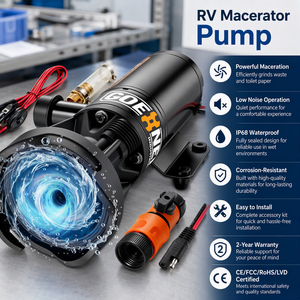 Pompe à eaux usées 12V à haut débit (12-15 GPM), haute pression, avec hauteur de refoulement de 10 pieds et aspiration de 3,2 pieds, 300 000 cycles, protection contre le fonctionnement à sec, pour réservoir de camping-car - Product Image 1