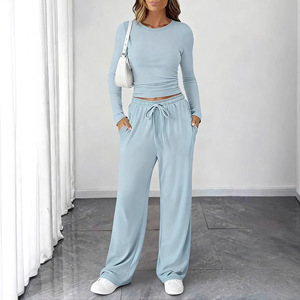 Dropshipping Shopify Womens Slim Fit Casual Set Round Neck Long Sleeve Tracksuit For Sports <b>Yoga</b> Spring Summer Streetwear - Product Image 5