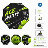 Payung Lurus Anti Angin Bertema Olahraga Tenis, Kanopi Ganda, Cetak Sublimasi Kustom, Payung Besar untuk Hadiah Penggemar Klub Tenis