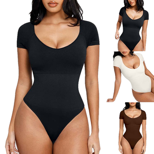 Combinaison moulante à manches longues pour femme grande taille avec bretelles dorsales, haut body tissé respirant - Product Image 4