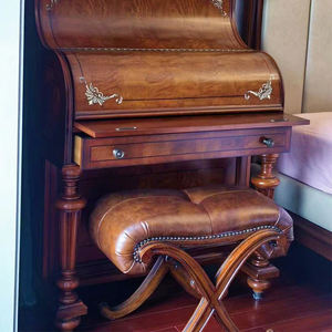 Taburete de Cuero y Madera Maciza Estilo Americano - Banco de Cuero Auténtico <span class=keywords><strong>para</strong></span> Entrada, Taburete de Café <span class=keywords><strong>para</strong></span> Sala de Estar y Taburete de Tocador <span class=keywords><strong>para</strong></span> <span class=keywords><strong>Dormitorio</strong></span> - Product Image 4