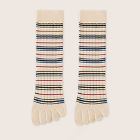 Chaussettes mi-mollet rayées à cinq orteils pour femmes, printemps-été, respirantes, absorbant la transpiration, antibactériennes, sans odeur, sans couture, à orteils séparés