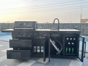 Cuisine mobile d'extérieur avec plancha en acier, équipement de bar <span class=keywords><strong>barbecue</strong></span>, îlot de cuisson portable au <span class=keywords><strong>gaz</strong></span> avec évier et réfrigérateur pour jardin - Product Image 3