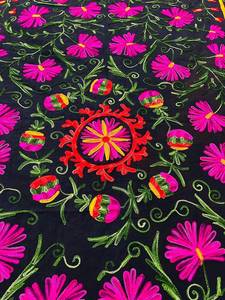Traditional Uzbek Suzani Cotton <b>Throw</b> Hand Embroidered <b>Bed</b> <b>Cover</b> Colorful Boho Wall Hanging Textile - Product Image 2