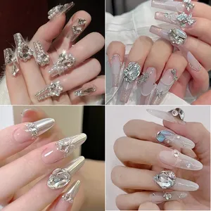 Strass en verre transparent à 6 compartiments, diamants de luxe en forme de cœur et carrés, pierres scintillantes pour ongles, design DIY artificiel - Product Image 3