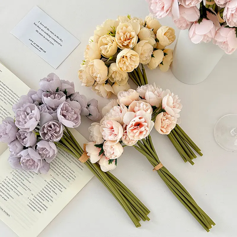 27 голов пионов цветочный букет Искусственный цветок для свадебного украшения дома подарки Реалистичные Цветы Многоцветный розовый