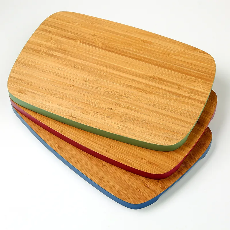 New Design China Factory Chopping Blocks Color Edge With Arc Angle and Handle Bamboo Wooden Cutting Board