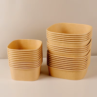 Bol en papier kraft carré jetable personnalisé, étanche, avec couvercle en PET/PP, pelliculage mat, écologique, recyclable, pour la restauration rapide à emporter