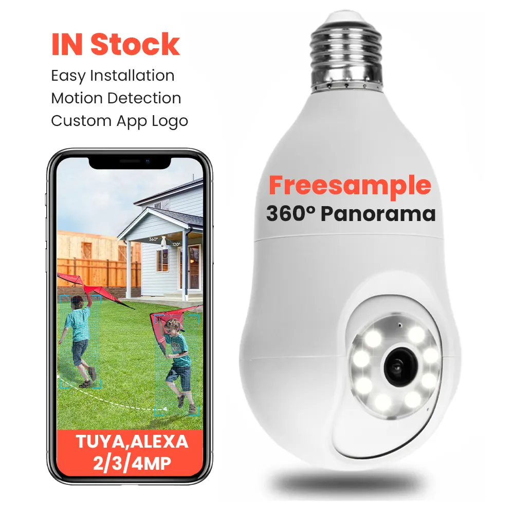 Full Color Night Vision Camera Auto Tracking Security Cam PTZ WiFi Light bulb Camera with E27 lamp