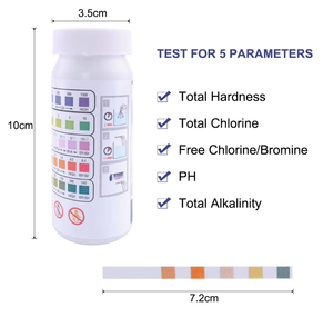 5 In1 alcalinité eau dureté totale <span class=keywords><strong>chlore</strong></span> libre 6.2-8.4 <span class=keywords><strong>ph</strong></span> bandelettes de test pour tester la qualité de l'eau du bain à remous de l'étang de piscine - Product Image 3