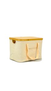 Panier de rangement Chanodug en carton et bambou, recouvert de toile, pour extérieur, grain de bois kaki, modèle FX-7205 - Product Image 6