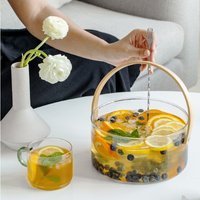 Seau à glace transparent en verre portable pour boissons et jus de fruits avec poignée en bambou