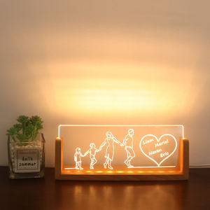 Nom personnalisé Acrylique En Forme <span class=keywords><strong>De</strong></span> U Base En Bois Veilleuse USB Plug-in Pour Famille Souvenir - Product Image 3