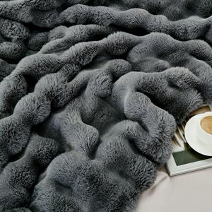 Zhengtai lujo gris grueso cálido suave burbuja Faux Fur felpa manta para sala de estar sofá - Product Image 5