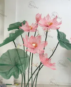 Handcrafted Silk Organza Giant Lotus Flower Giant Lotus With Leaves For Wedding Garden Decoration Store Window Display