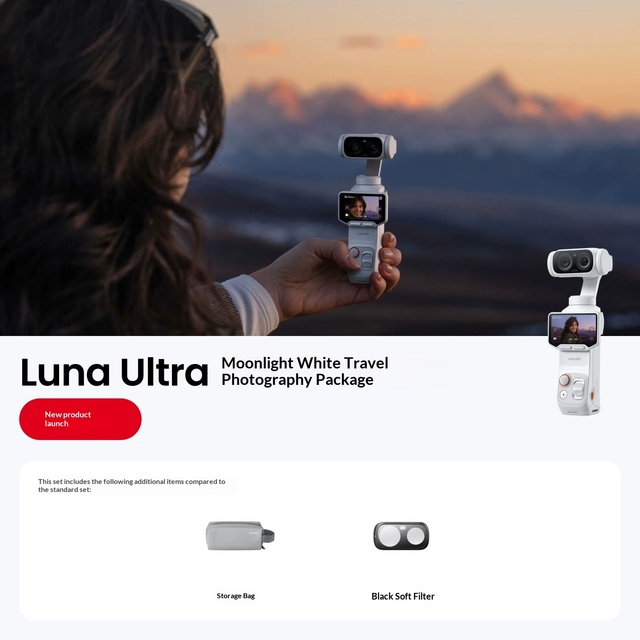 Insta360 Luna Ultra 8K Panoramic Action Camera Dual-Lens AI Powered VR Imager Cinematic 360 Vlogging MicroSD Face Tracking