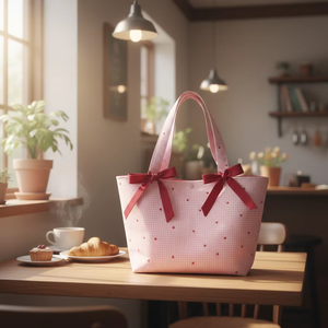 Borsa a Mano alla Moda Personalizzabile con Fiocco e Motivo a Quadri <span class=keywords><strong>Rosa</strong></span>, Borsa da <span class=keywords><strong>Spiaggia</strong></span> Portatile per Uso Quotidiano per Donne - Product Image 3